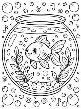 Desenho de Peixinho Dourado no Aquário para colorir e imprimir grátis