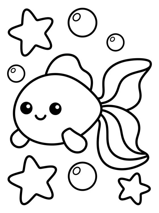 Desenho de Peixinho Mágico com Estrelas para colorir e imprimir grátis