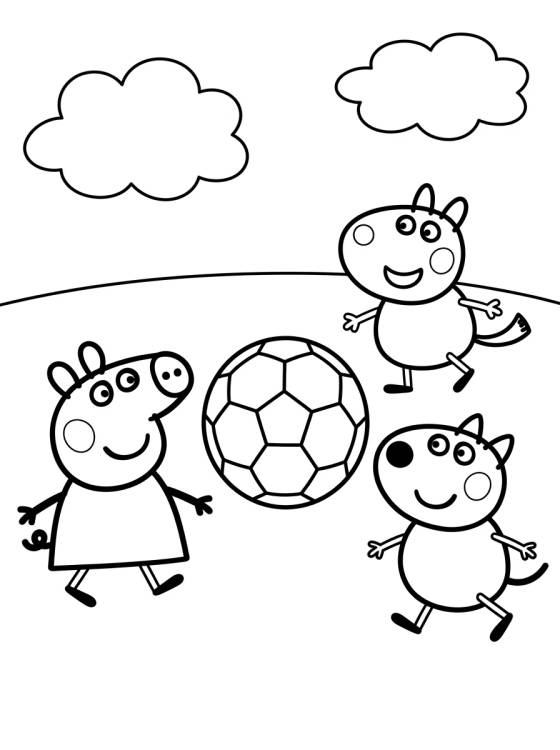 Peppa, Danny Cão e Pedro Pônei Jogando Bola para colorir Desenho de Peppa, Danny Cão e Pedro Pônei Jogando Bola para colorir e imprimir grátis