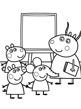 Desenho de Peppa e Amigos na Escola com a Sra. Gazela para colorir e imprimir grátis