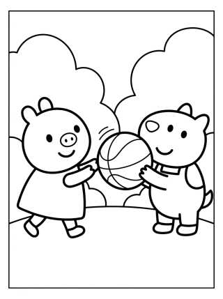 Desenho de Peppa e Danny Cão Jogando Bola para colorir e imprimir grátis