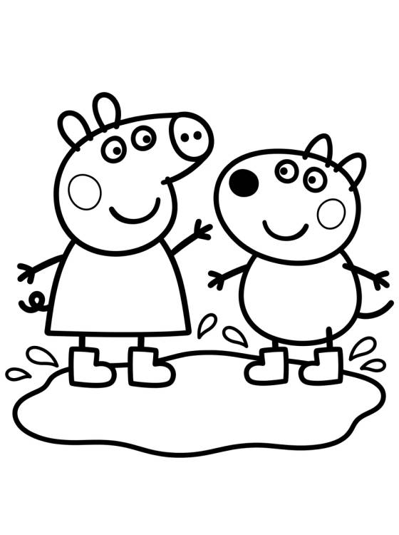 Peppa e o Cão Danny nas Poças de Lama para colorir Desenho de Peppa e o Cão Danny nas Poças de Lama para colorir e imprimir grátis