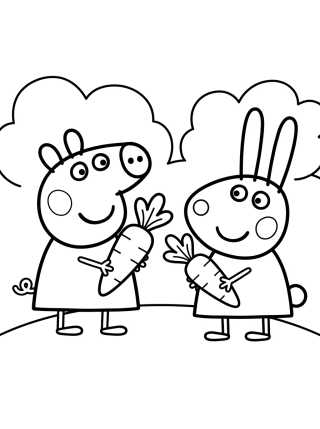 Desenho de Peppa e Rebecca Coelho no Jardim para colorir e imprimir grátis