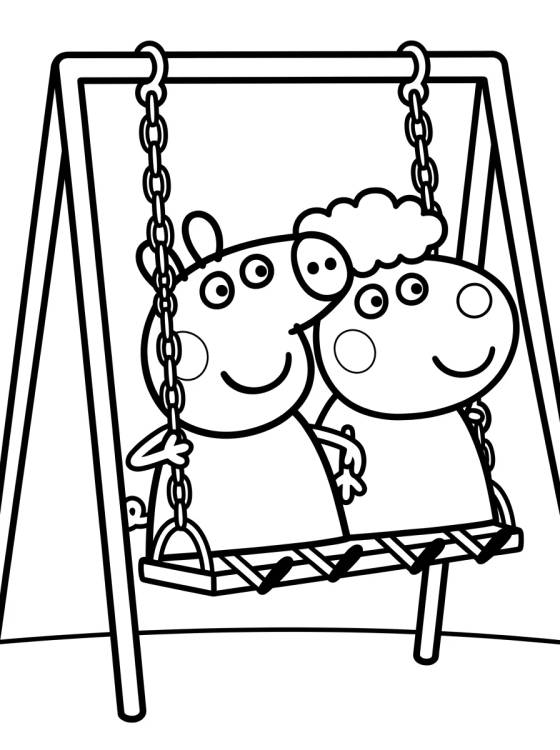 Desenho de Peppa e Suzy Ovelha Brincando no Balanço para colorir e imprimir grátis