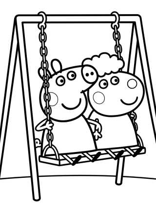 Peppa e Suzy Ovelha Brincando no Balanço para colorir Desenho de Peppa e Suzy Ovelha Brincando no Balanço para colorir e imprimir grátis