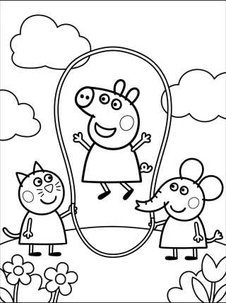 Desenho de Peppa Pig, Candy Gata e Emily Elefante para colorir e imprimir grátis