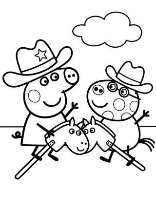 Desenho de Peppa Pig e Pedro Pônei Brincando para colorir e imprimir grátis