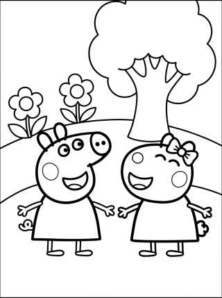 Desenho de Peppa Pig e Suzy Ovelha Brincando para colorir e imprimir grátis
