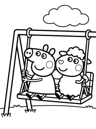 Desenho de Peppa Pig e Suzy Ovelha no Parque para colorir e imprimir grátis