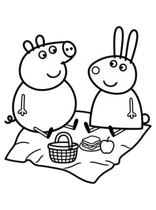 Desenho de Pique-nique da Peppa e Rebecca Coelho para colorir e imprimir grátis