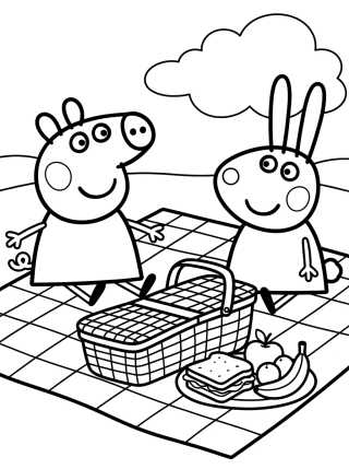 Desenho de Piquenique da Peppa e Rebecca Coelha para colorir e imprimir grátis
