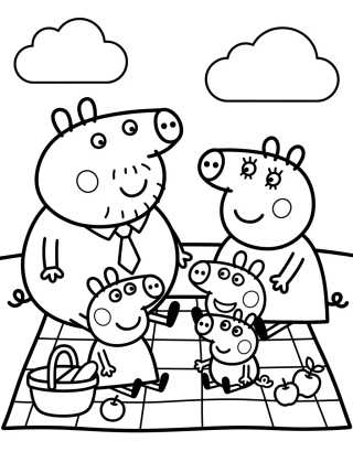 Desenho de Família Pig Fazendo Piquenique para colorir e imprimir grátis