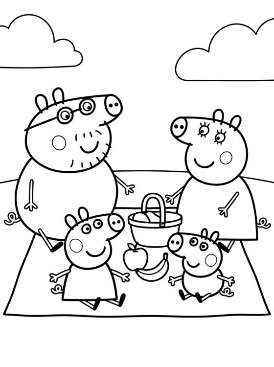 Desenho de Família Pig Fazendo Piquenique para colorir e imprimir grátis