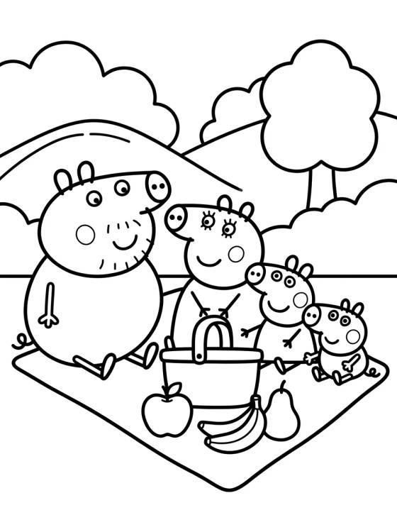 Desenho de Família Pig no Pique-Nique para colorir e imprimir grátis