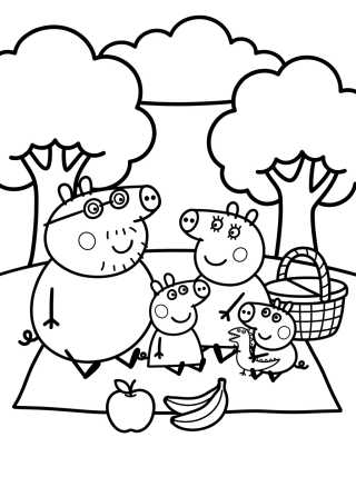 Desenho de Família Pig no Piquenique para colorir e imprimir grátis