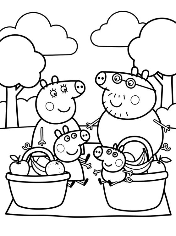 Família Pig no Piquenique para colorir Desenho de Família Pig no Piquenique para colorir e imprimir grátis