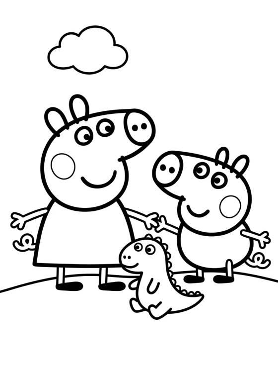 Desenho de Peppa e George Brincando de Dinossauro para colorir e imprimir grátis