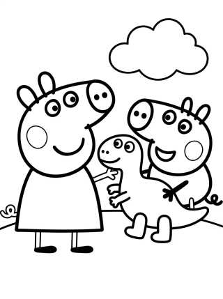 Desenho de Peppa e George com o Dinossauro para colorir e imprimir grátis
