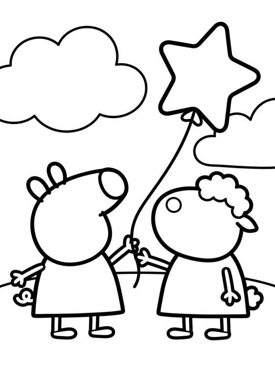 Desenho de Peppa Pig e Suzy Ovelha para colorir e imprimir grátis