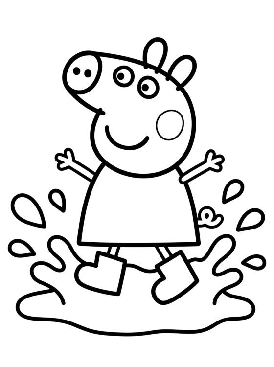 Desenho de Peppa Pig Pulando na Lama para colorir e imprimir grátis
