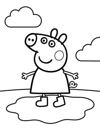 Desenho de Peppa Pig Pulando na Poça de Lama para colorir e imprimir grátis