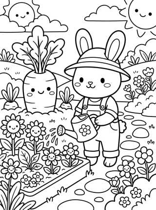 Desenho de Coelhinha Jardinheira com Cenoura para colorir e imprimir grátis