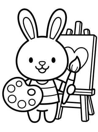Desenho de Coelhinha Pintora com Pincel para colorir e imprimir grátis