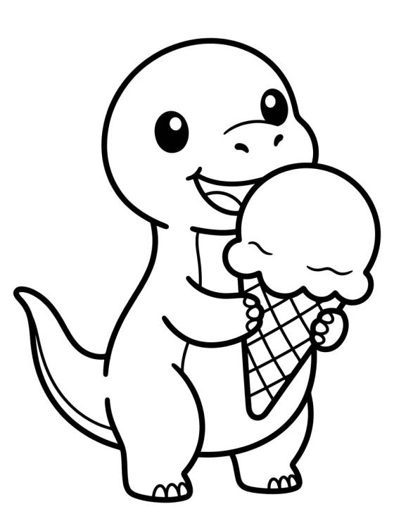Dino Bebê Comendo Sorvete para colorir Desenho de Dino Bebê Comendo Sorvete para colorir e imprimir grátis