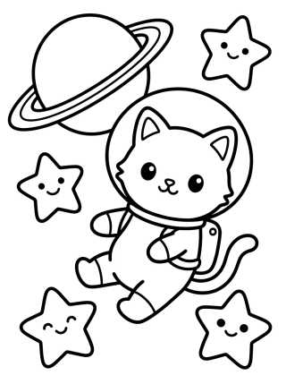 Desenho de Gatinha Astronauta no Espaço para colorir e imprimir grátis