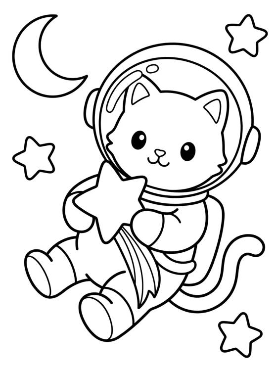 Gatinho Astronauta Kawaii para colorir Desenho de Gatinho Astronauta Kawaii para colorir e imprimir grátis