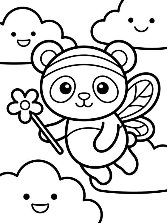 Panda Fada com Asinhas para colorir Desenho de Panda Fada com Asinhas para colorir e imprimir grátis