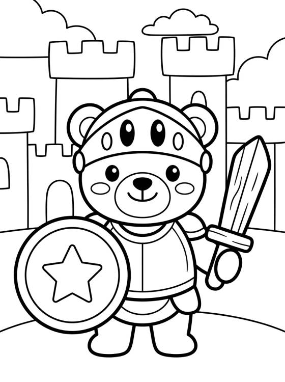 Desenho de Ursinho Cavaleiro Corajoso para colorir e imprimir grátis