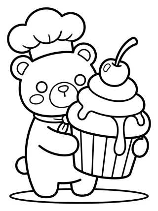 Ursinho Chef com Cupcake para colorir Desenho de Ursinho Chef com Cupcake para colorir e imprimir grátis