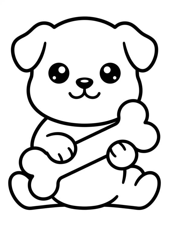 Cachorrinho Kawaii com Osso para colorir Desenho de Cachorrinho Kawaii com Osso para colorir e imprimir grátis