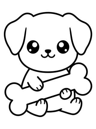 Desenho de Cachorrinho Kawaii com Osso para colorir e imprimir grátis