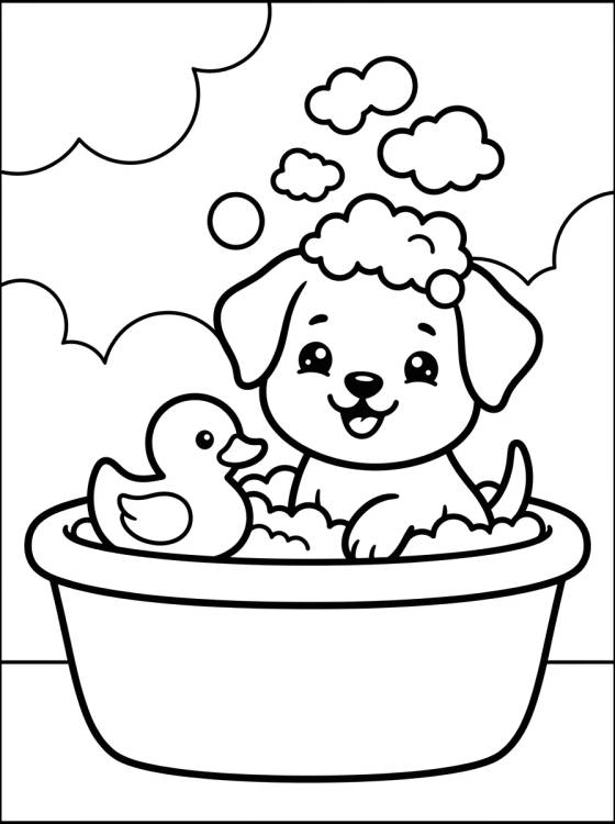 Desenho de Cachorrinho no Banho de Banheira para colorir e imprimir grátis