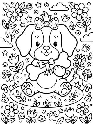 Cãozinho Fofo segurando um Ossinho para colorir Desenho de Cãozinho Fofo segurando um Ossinho para colorir e imprimir grátis