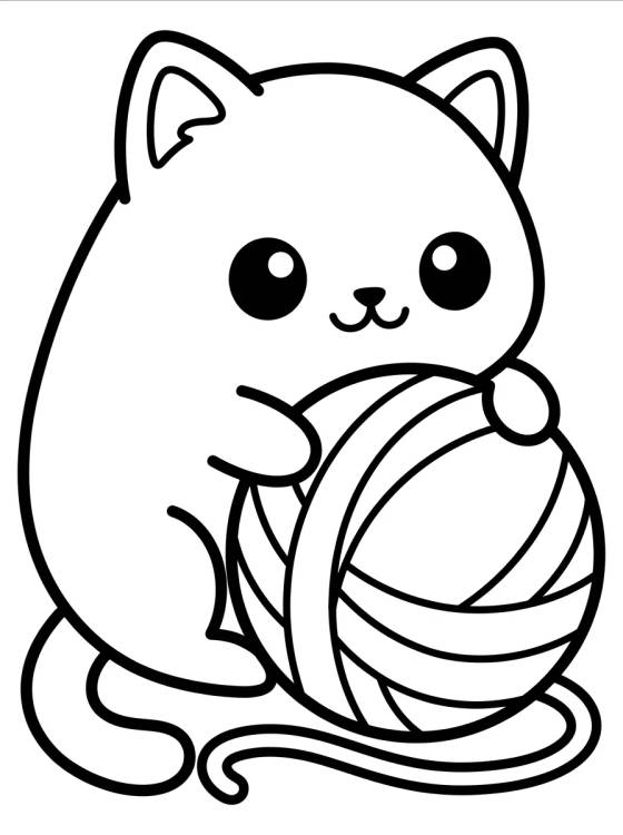 Desenho de Gatinho Fofo com Novelo de Lã para colorir e imprimir grátis