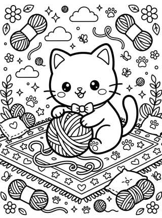 Gatinho Kawaii com Novelo de Lã para colorir Desenho de Gatinho Kawaii com Novelo de Lã para colorir e imprimir grátis