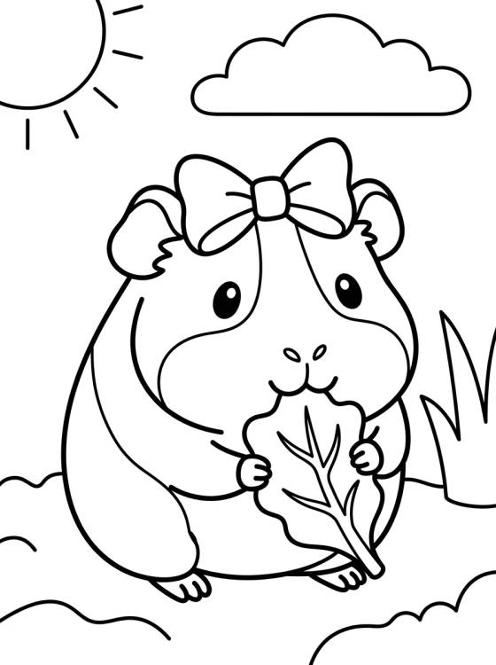 Desenho de Porquinho-da-Índia com Laço para colorir e imprimir grátis
