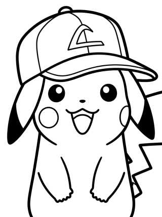 Desenho de Pikachu com Boné de Treinador para colorir e imprimir grátis