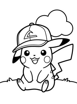 Desenho de Pikachu com Boné do Ash para colorir e imprimir grátis