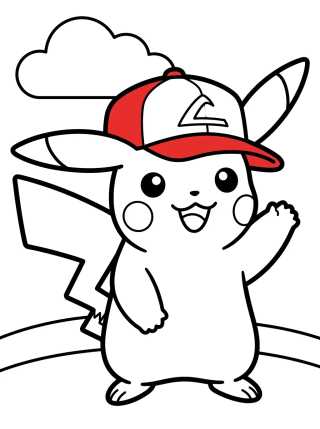 Desenho de Pikachu com Boné do Ash para colorir e imprimir grátis