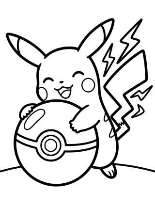 Desenho de Pikachu com Pokébola para colorir e imprimir grátis