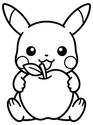 Desenho de Pikachu Comendo Maçã para colorir e imprimir grátis