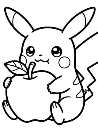 Pikachu Comendo Maçã Fofa para colorir Desenho de Pikachu Comendo Maçã Fofa para colorir e imprimir grátis