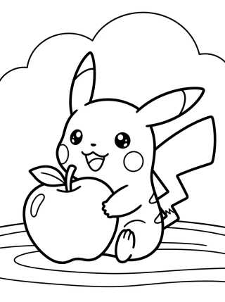 Desenho de Pikachu Comendo Maçã para colorir e imprimir grátis