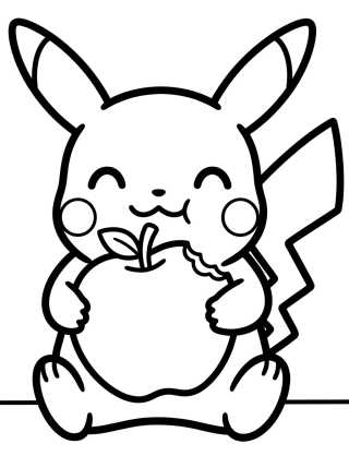 Desenho de Pikachu Comendo uma Maçã para colorir e imprimir grátis
