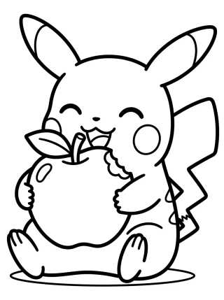 Desenho de Pikachu Comendo uma Maçã para colorir e imprimir grátis