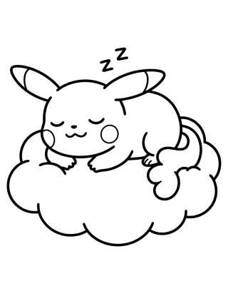 Desenho de Pikachu Dormindo na Nuvem para colorir e imprimir grátis